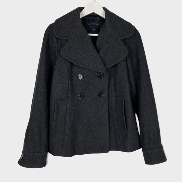 Banana Republic Charcoal Double Breasted Pea Coat size Small - Picture 1 of 7